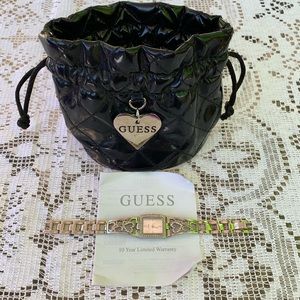 Pretty Guess silver bling heart watch with pouch!